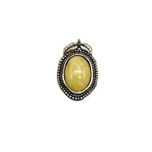 Vintage Faux Stone Pendant Silver Tone Beaded Edge Oval‎ Charm